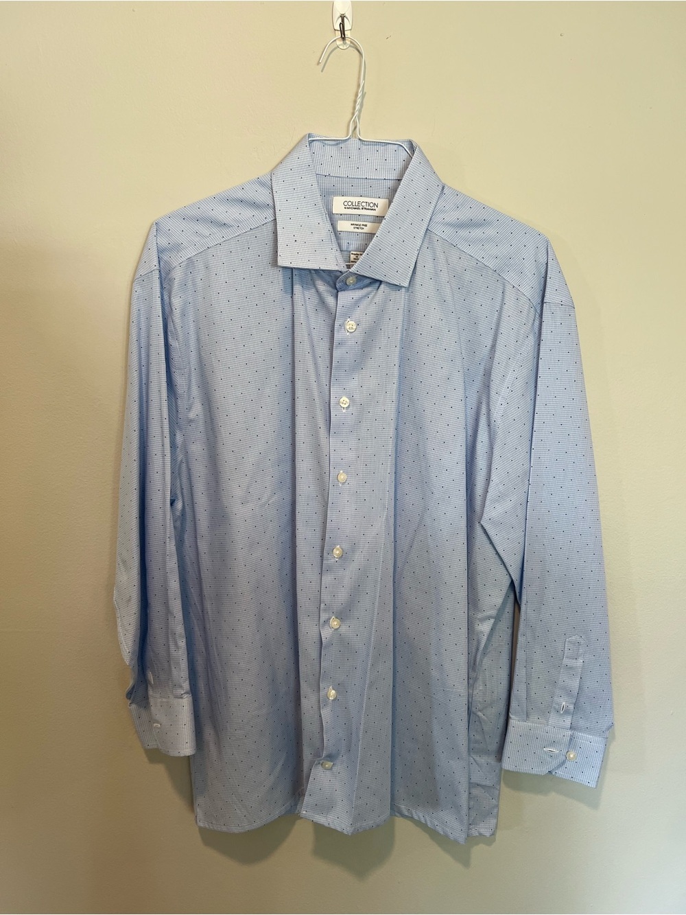 Collection by Michael Strahan Mens Blue Check Polka Dot Dress Shirt 18 34/35